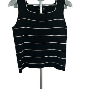 J.A.C.Striped knit Tank Top-Black & White Minimalist Chic Sleeveless Sweater XL